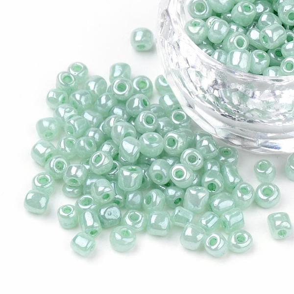 PandaHall Glass Seed Beads, Ceylon, Round, Aqua, 4mm, Hole: 1.5mm, about 4500pcs/pound Glass Cyan