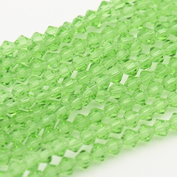 PandaHall Faceted Bicone Glass Beads Strands, Lawn Green, 3x3mm, Hole: 1mm, about 125~130pcs/strand, 13.8 inch Glass Bicone Green