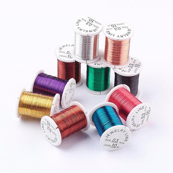 PandaHall Round Copper Jewelry Wire, Nickel Free, Mixed Color, 0.3mm, about 32.8 Feet(10m)/roll, 10 rolls/batch Copper Round Multicolor