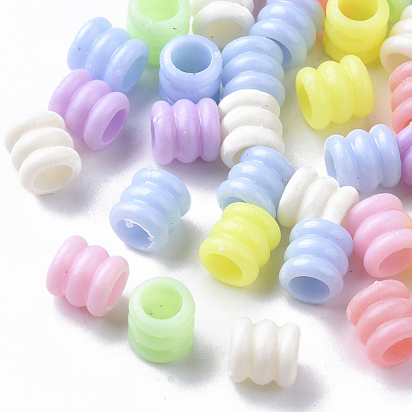 PandaHall Opaque Polystyrene(PS) Plastic European Groove Beads, Large Hole Beads, Column with Groove, Mixed Color, 7x6.5mm, Hole: 4mm, about...