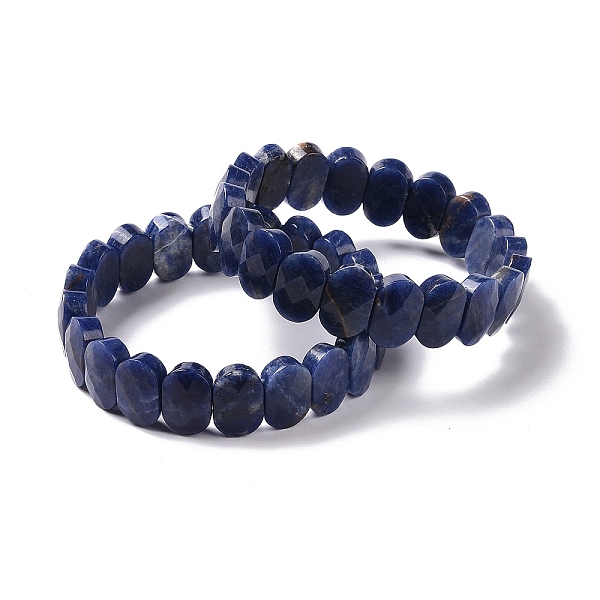 PandaHall Natural Sodalite Oval Beaded Stretch Bracelet, Gemstone Jewelry for Women, Inner Diameter: 2-1/8 inch(5.4~5.5cm) Sodalite