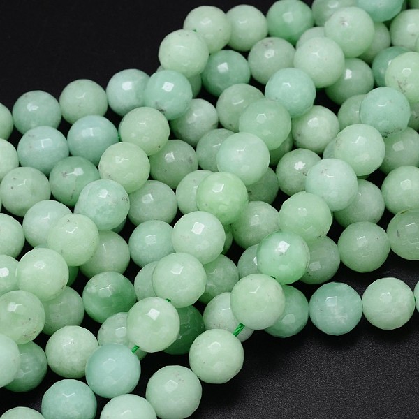 PandaHall Natural Myanmar Jade/Burmese Jade Bead Round Strands, Faceted, 10mm, Hole: 1mm, about 40pcs/strand, 16 inch Myanmar Jade Round