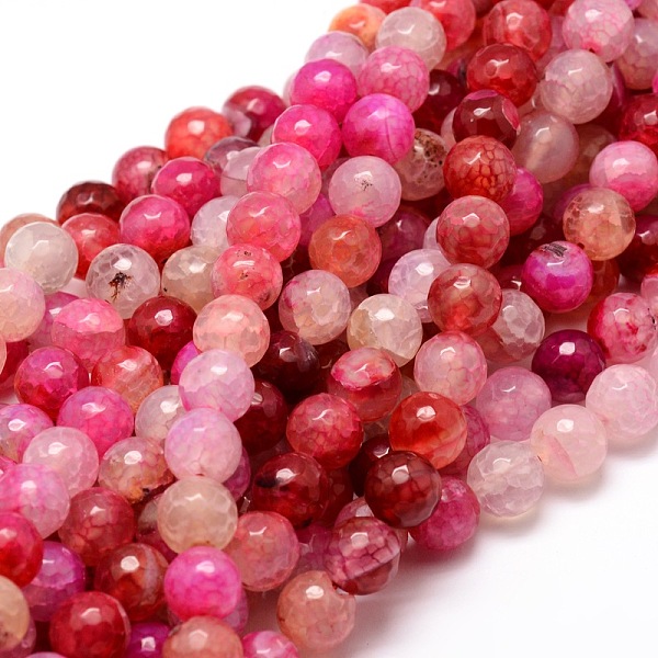 PandaHall Dyed Natural Agate Faceted Round Beads Strands, Colorful, 8mm, Hole: 1mm, about 48pcs/strand, 15.3 inch Natural Agate Round