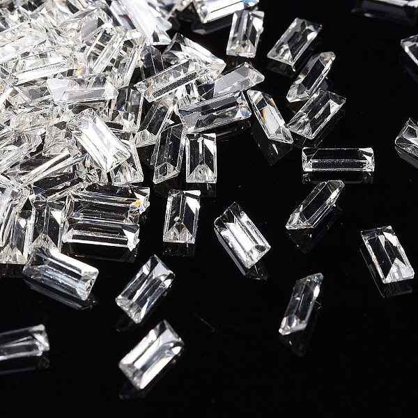 PandaHall Resin Rhinestone Cabochons, Nail Art Decoration Accessories, Rectangle, Clear, 7x3x2mm Resin Rectangle Clear