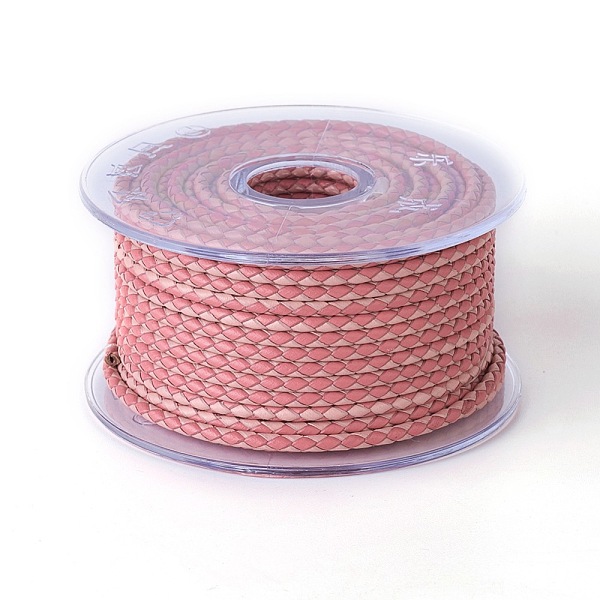 PandaHall Braided Cowhide Cord, Leather Jewelry Cord, Jewelry DIY Making Material, Pink, 3mm, about 54.68 yards(50m)/roll Cowhide Round Pink