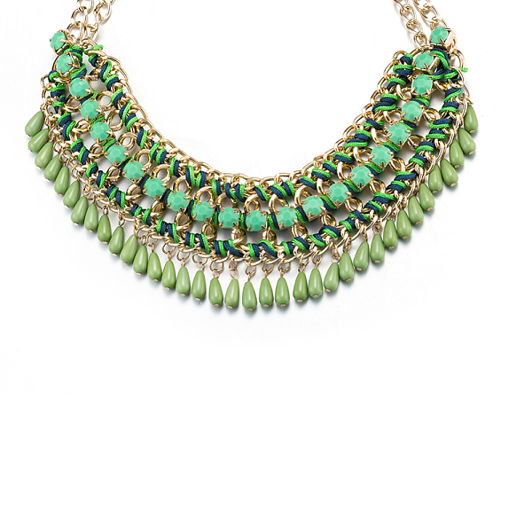 PandaHall Zinc Alloy Bib Statement Necklaces, with Resin, Teardrop, Yellow Green, Golden, 18.5 inch(47cm) Resin Green