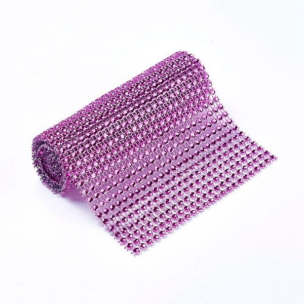 PandaHall Plastic 24 Rows Rhinestone Mesh Wrap Roll, Cake Wedding Decoration, Medium Orchid, 90.5~91.5x11.8cm, about 4mm in diameter...