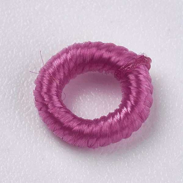 PandaHall Polyester Cord Beads, Ring, Camellia, 6~6.5x1.5mm, Hole: 3mm Polyester Ring Pink