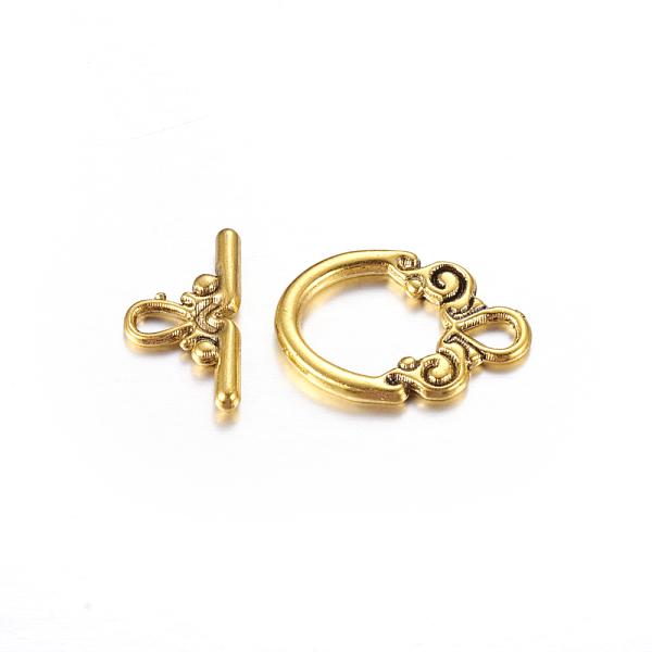 PandaHall Tibetan Style Toggle Clasps, Antique Golden, Lead Free and Cadmium Free, Size: Ring: 14mm wide, 20mm long, Bar: 9mm wide, 17mm...