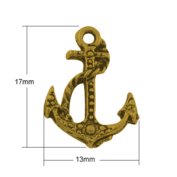 PandaHall Tibetan Style Alloy Pendants, Lead Free & Cadmium Free, Anchor, Antique Golden, 17x13x2.5mm, Hole: 1.5mm Alloy Anchor & Helm