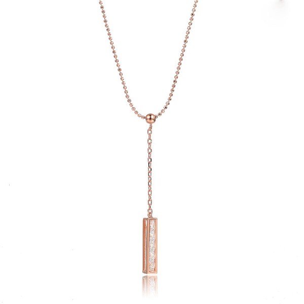 PandaHall 925 Sterling Sliver Pendant Necklaces, Cuboid with Clear Cubic Zirconia, Rose Gold, 40cm Sterling Silver