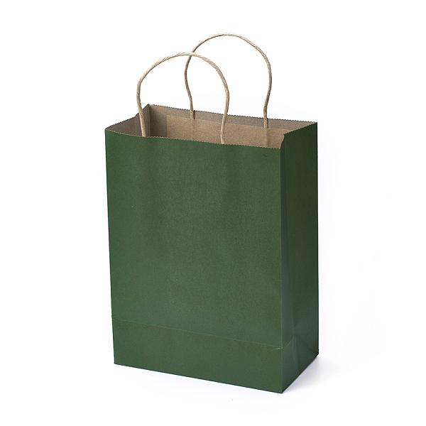 PandaHall Pure Color Paper Bags, Gift Bags, Shopping Bags, with Handles, Rectangle, Green, 28x21x11cm Paper Green