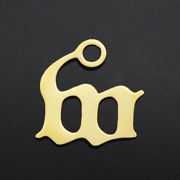 PandaHall 201 Stainless Steel Charms, Laser Cut, Letter, Golden, Letter.W, W:8x7.5x1mm, Hole: 1.2mm 201 Stainless Steel Alphabet