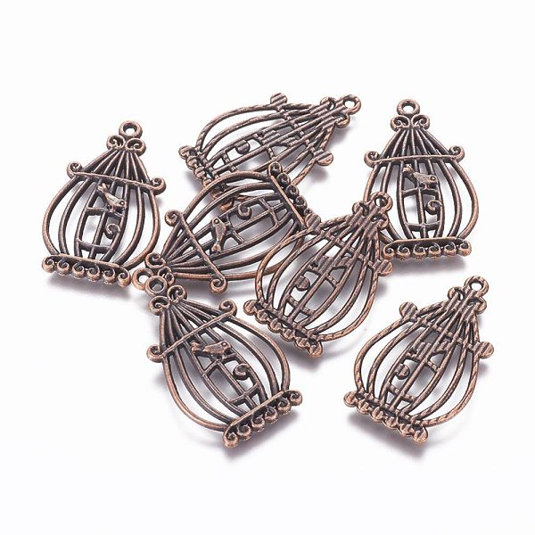 PandaHall Tibetan Style Alloy Pendants, Birdcage, Red Copper, 34x20.5x2mm, Hole: 2mm Alloy Others