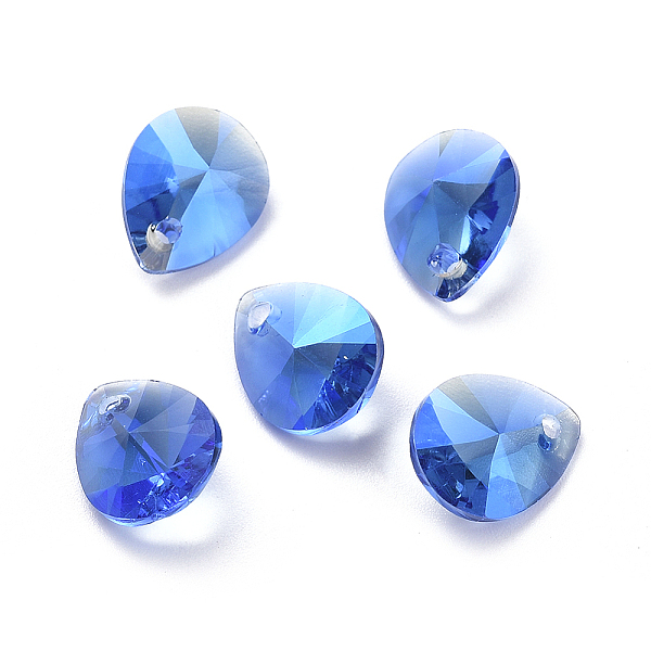 PandaHall Glass Rhinestone Charms, Faceted, Teardrop, Sapphire, 10x8x4.5mm, Hole: 1.2mm Glass Teardrop