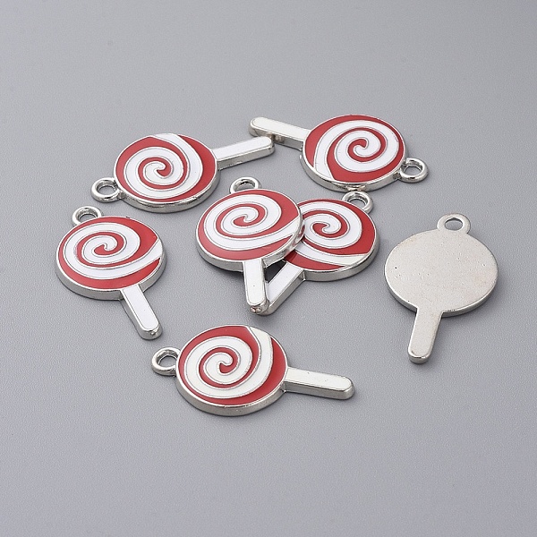 PandaHall Alloy Enamel Pendants, Lollipop, Platinum, Red, 31x17x2mm, Hole: 3mm Alloy+Enamel Candy Red