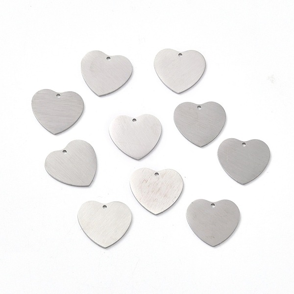 PandaHall 304 Stainless Steel Pendants, Double Side Drawbench, Stamping Blank Tag, Heart, Stainless Steel Color, 17x18x1mm, Hole: 1.2mm 304...