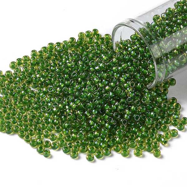 PandaHall TOHO Round Seed Beads, Japanese Seed Beads, (306) Inside Color Jonquil/Shamrock Lined, 8/0, 3mm, Hole: 1mm, about 222pcs/bottle...