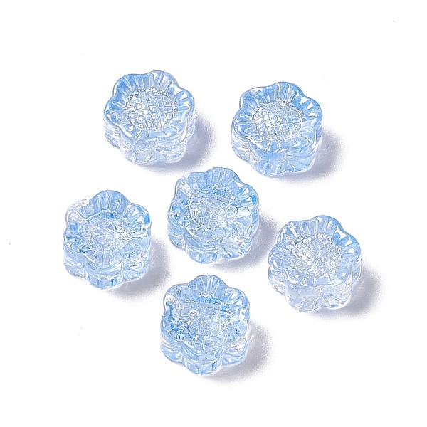 PandaHall Electroplated Glass Beads, for Jewelry Making, Sunflower, Cornflower Blue, 12.5x11.5x6mm, Hole: 1mm Glass Flower