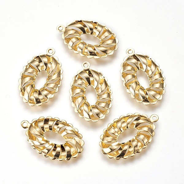 PandaHall Brass Pendants, Long-Lasting Plated, Nickel Free, Oval, Real 18K Gold Plated, 28x18x3mm, Hole: 1.6mm Brass Oval