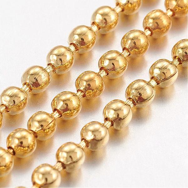 PandaHall Iron Ball Chains, Beads Chain, Soldered, with Spool, Nickel Free, Golden, 2mm, about 328.08 Feet(100m)/roll Iron