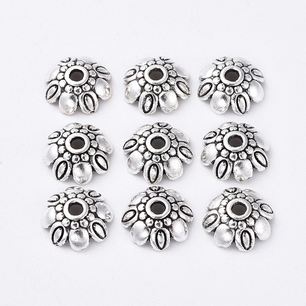 PandaHall Tibetan Style Alloy Bead Caps, Lead Free and Cadmium Free, Antique Silver, 9x3mm, Hole: 2mm Alloy