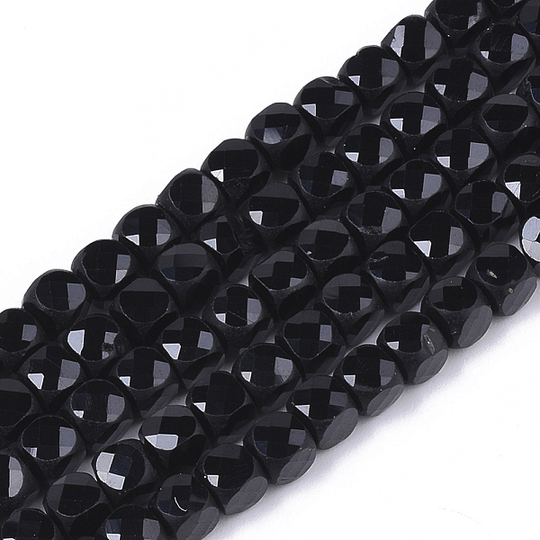 PandaHall Natural Black Spinel Beads Strands, Faceted, Cube, 4x4x4mm, Hole: 0.7mm, about 102pcs/strand, 15.35 inch(39cm) Spinel Cube