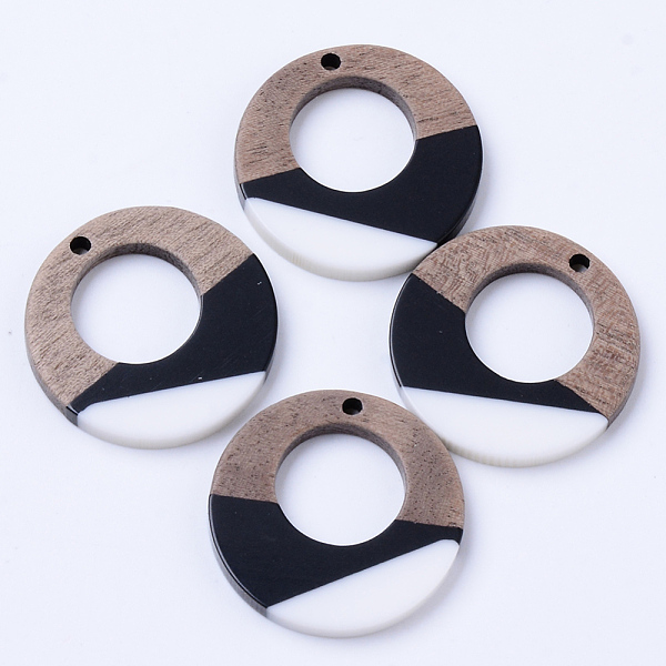 PandaHall Resin & Walnut Wood Pendants, Ring, Creamy White, 28x3mm, Hole: 2mm Resin+Wood Ring