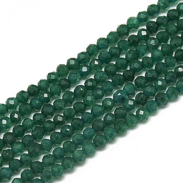 PandaHall Natural White Jade Beads Strands, Faceted, Dyed, Round, Teal, 2~2.5mm, Hole: 0.3mm, about 173~175pcs/strand, 14.9 inch White Jade...