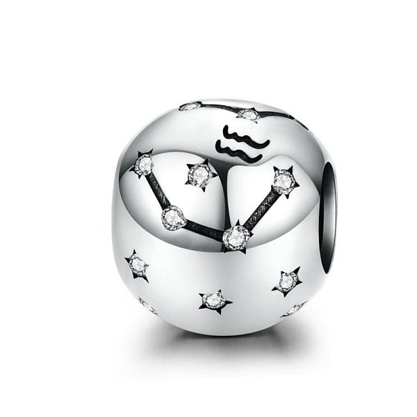 PandaHall 12 Constellations 925 Sterling Silver Rhinestone European Beads, Large Hole Beads, Aquarius, Platinum, 10mm Sterling...