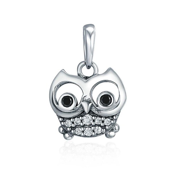 PandaHall 925 Sterling Silver Rhinestone European Dangle Charms, Large Hole Pendants, Cute Owl, Platinum, Jet Sterling Silver+Rhinestone Owl