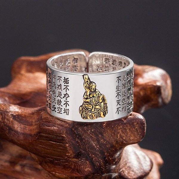 PandaHall Adjustable Brass Cuff Rings, Buddhist Theme, Aryaacalanatha, Antique Silver & Antique Golden Brass