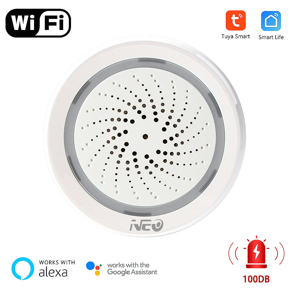 NEO Tuya WiFi Siren Alarm 2.4GHz Wireless APP Remote Control 100dB Sound Light Alarm with Temperature Humidity Sensor Sm