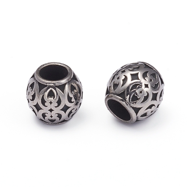 PandaHall 304 Stainless Steel European Beads, Large Hole Beads, Barrel, Antique Silver, 8.5x8.5mm, Hole: 4.5mm 304 Stainless Steel Barrel