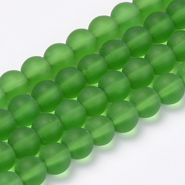 PandaHall Transparent Glass Beads Strands, Frosted, Round, Green, 8mm, Hole: 1.5mm, about 42pcs/strand, 11.8 inch Glass Round Green